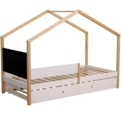 Lit Cabane Gigogne Avec Ardoise Pin Massif Clair Et Blanc Woody 90x190 Cm