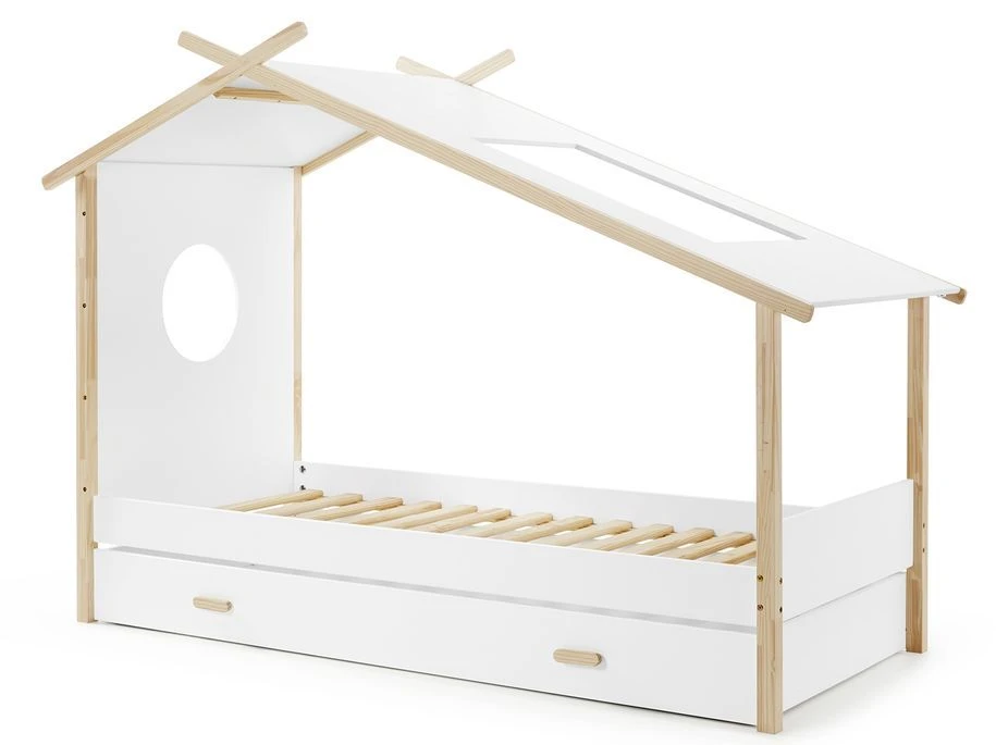 Lit Cabane Gigogne Pin Massif Clair Et Blanc Coconi 90x200 Cm