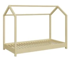 Lit Cabane Naturel 90x200 Cm Avec Sommier En Bois