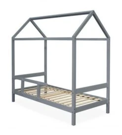Lit Cabane Pin Massif Gris Wisty 90x190 Cm