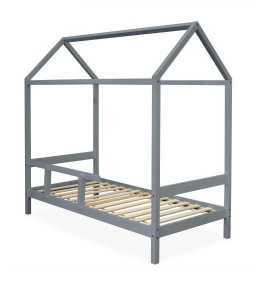 Lit Cabane Pin Massif Gris Wisty 90x190 Cm
