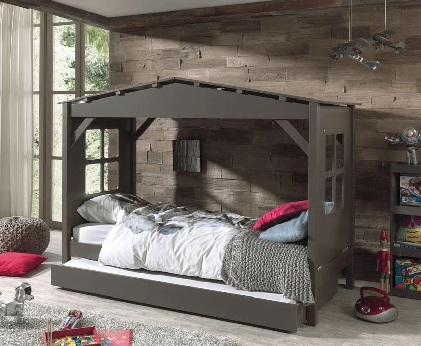 Lit Cabane Pin Massif Taupe Pinie 90x200 Cm – Image 3