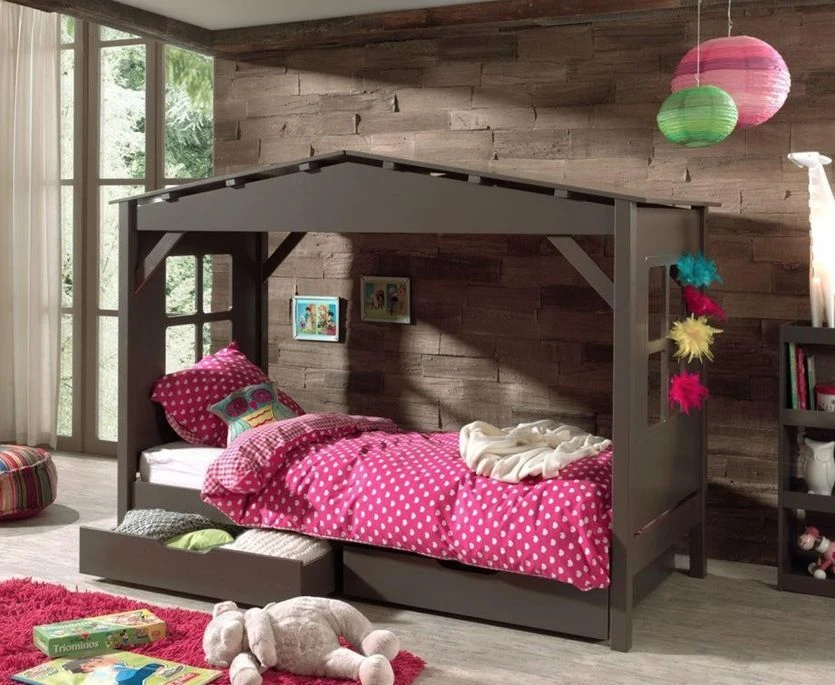 Lit Cabane Pin Massif Taupe Pinie 90x200 Cm – Image 2