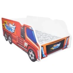 Lit Camion Poids Lourd Rouge 70x140 Cm - Sommier Et Matelas Inclus