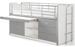 Lit Combiné 90x200 Cm Avec Sommier 1 Bureau 3 Tiroirs Bois Blanc Et Gris Bonny