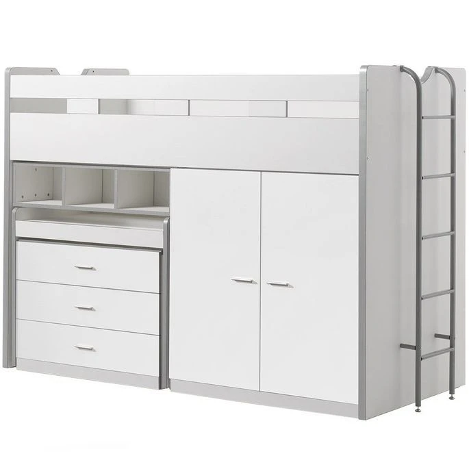 Lit Combiné 90x200 Cm Avec Sommier 3 Tiroirs 2 Portes Bois Blanc Bonny 90x200 Cm