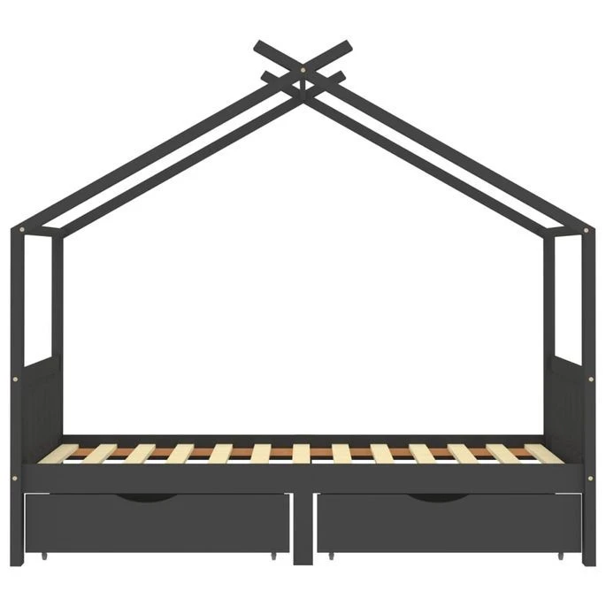 Lit D'enfant Avec Tiroirs Gris Foncé Pin 90x200 Cm – Image 3