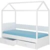 Lit Enfant Cabane Bois Pin Blanc 90x200 Cm Avec 2 Tiroirs De Rangement Forka