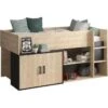 Lit Enfant Mi-hauteur Avec Rangement - Décor Chene Blond Et Noir - Sommier Inclus - 90 X 200 Cm - ARZ
