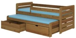 Lit Gigogne Bois Oak 2 Couchages 90x200 Cm Avec 2 Coffres De Rangement Solale