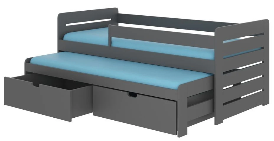 Lit Gigogne Gris Graphite 2 Couchages 90x200 Cm Avec 2 Coffres De Rangement Solale