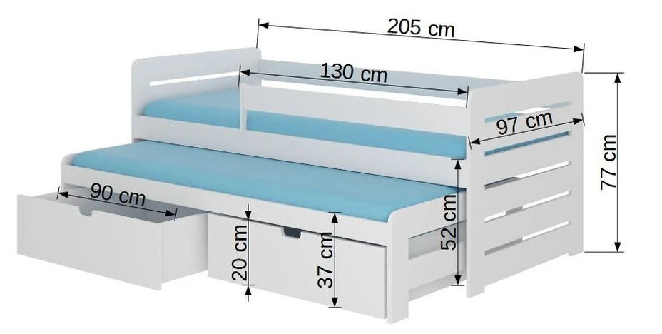 Lit Gigogne Gris Graphite 2 Couchages 90x200 Cm Avec 2 Coffres De Rangement Solale – Image 5