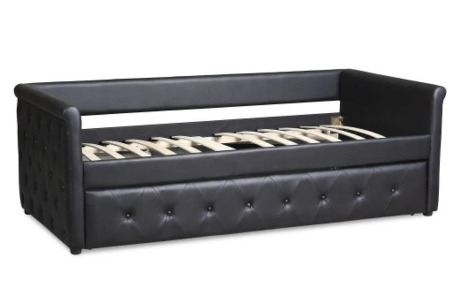 Lit Gigogne Simili Cuir Noir Capitonné Mark 90