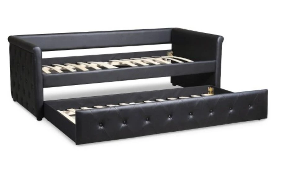 Lit Gigogne Simili Cuir Noir Capitonné Mark 90 – Image 2