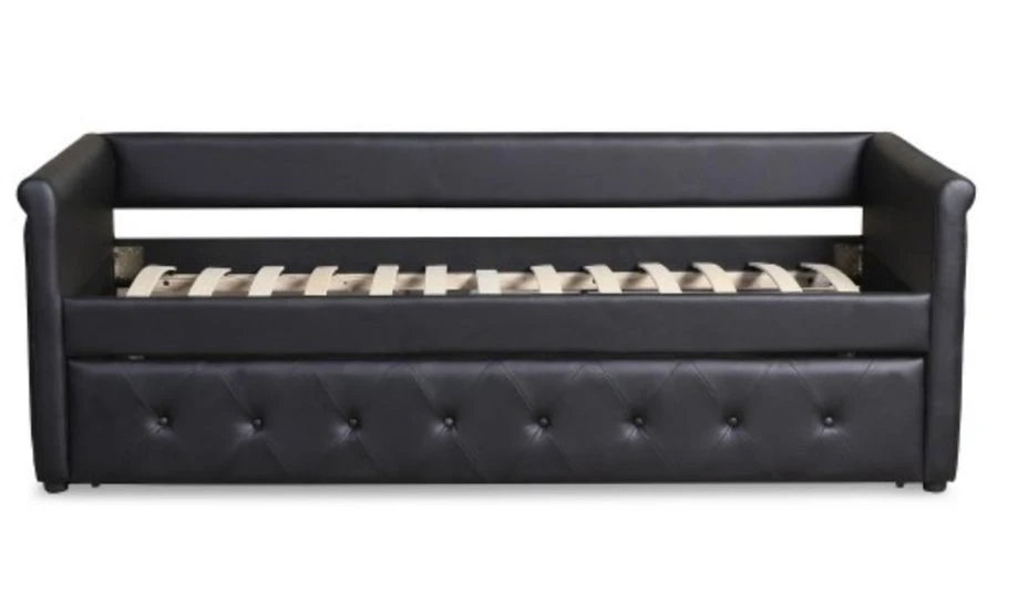 Lit Gigogne Simili Cuir Noir Capitonné Mark 90 – Image 3