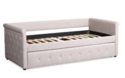 Lit Gigogne Tissu Beige Capitonné Mark 90