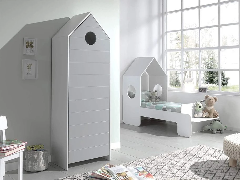 Lit Maison 70x140 Cm Avec Banc Bois Laqué Blanc Camila – Image 8