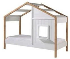 Lit Maisonnette Gigogne 90x200 Cm 1 Fenêtre Bois Clair Et Blanc Babs