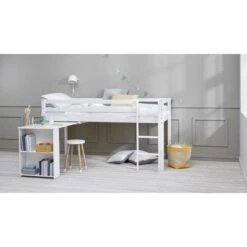 Lit Mi-hauteur Combiné - Bois Massif - Blanc Laqué - Sommier A Lattes Inclus - 90 X 200 Cm