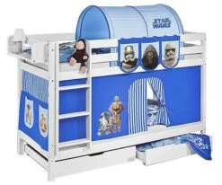 Lit Superposable Blanc Et Rideau Bleu Clair Star Wars 90x190 Cm