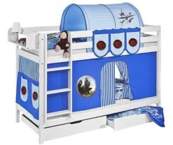 Lit Superposable Blanc Et Rideau Bleu Dragon 90x190 Cm