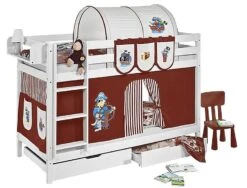 Lit Superposable Blanc Et Rideau Marron Pirate 90x190 Cm