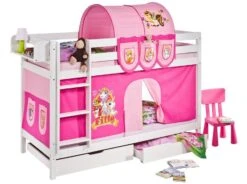 Lit Superposable Blanc Et Rideau Rose Filly 90x190 Cm