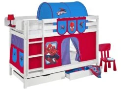 Lit Superposable Blanc Et Rideau Rouge Spiderman 90x190 Cm