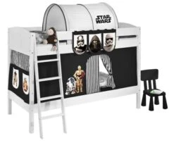 Lit Superposable Laqué Blanc Avec Rideau Noir Star Wars 90x200 Cm