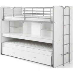 Lit Superposé 3 Places 90x200 Cm Bois Blanc Bonny