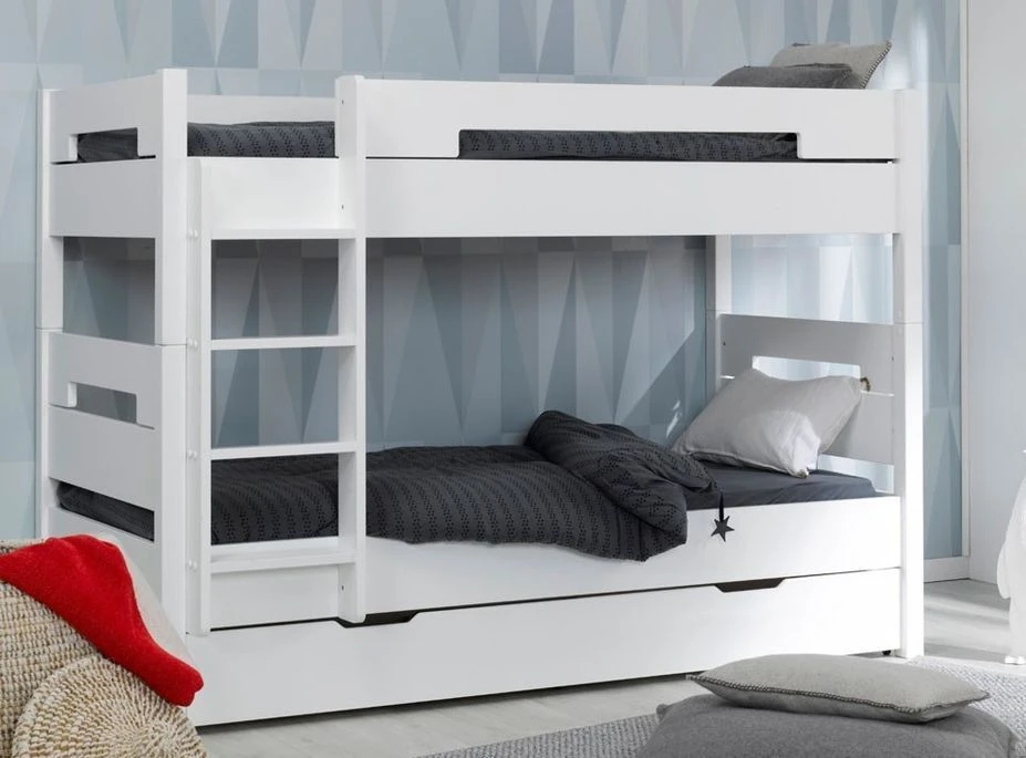 Lit Superposé 90x190 Cm Hêtre Massif Blanc Milo – Image 5