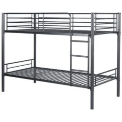 Lit Superposé Adulte Urbain En Métal Noir époxy - Sommiers Inclus - L 90 X L 190 Cm