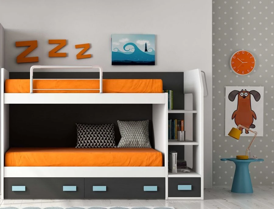 Lit Superposé Avec Rangement Bi Couleur Maxo 90x190 Cm – Image 2