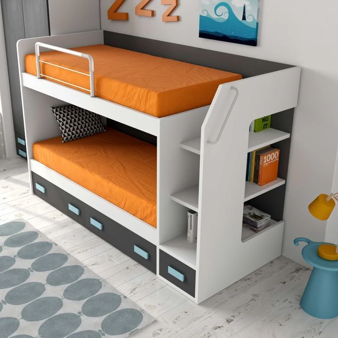 Lit Superposé Avec Rangement Bi Couleur Maxo 90x190 Cm – Image 3