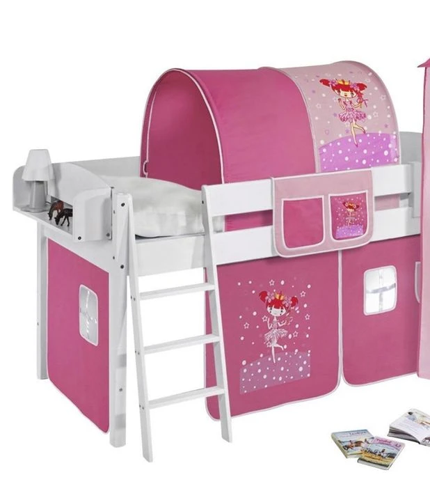 Lit Superposé Blanc Laqué Et Rideau Dragons 90x200 Cm – Image 3