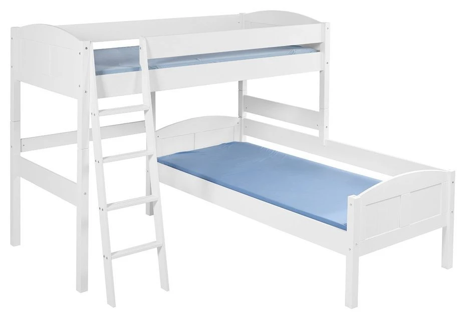 Lit Superposé Blanc Laqué Et Rideau Pirate Noir 90x200 Cm – Image 2