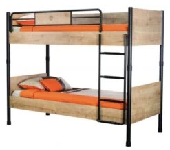 Lit Superposé Enfant Bois Clair Et Métal Noir Kiko 90x200 Cm