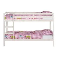 Lit Superposé Enfant Scandinave En Bois Pin Massif Blanc Laqué + Sommiers - L 90 X L 200 Cm