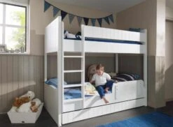 Lit Superposé Gigogne 90x200 Cm Avec Rambarde Laqué Blanc Robin