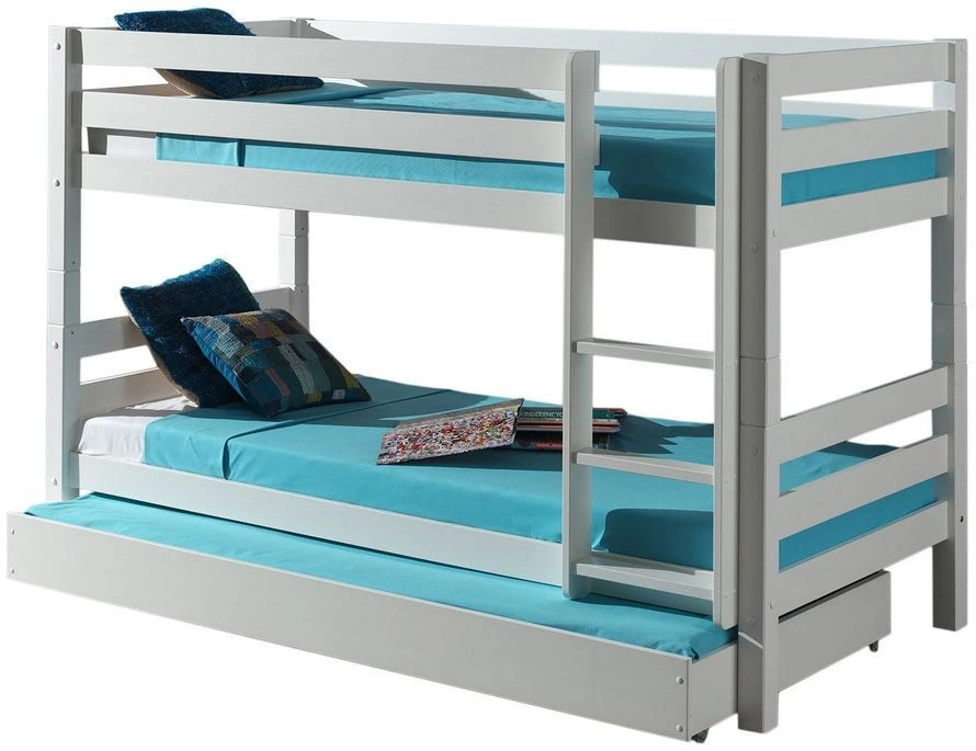 Lit Superposé Gigogne 90x200 Cm Avec Tiroir Pin Massif Blanc Pino H 140 Cm