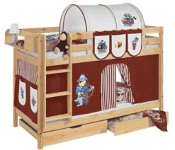 Lit Superposés Pin Massif Et Rideau Priate Marron