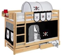 Lit Superposés Pin Massif Et Rideau Priate Noir