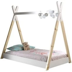 Lit Tipi 70x140 Cm Pin Massif Clair Et Blanc Inia