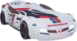 Lit Voiture Blanc Avec Phares Bruitages Et Télécommande Karting 90x190 Cm