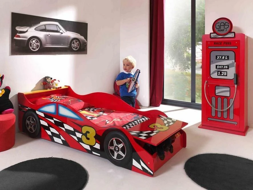 Lit Voiture De Course 70x140 Cm Bois Rouge Todd – Image 2
