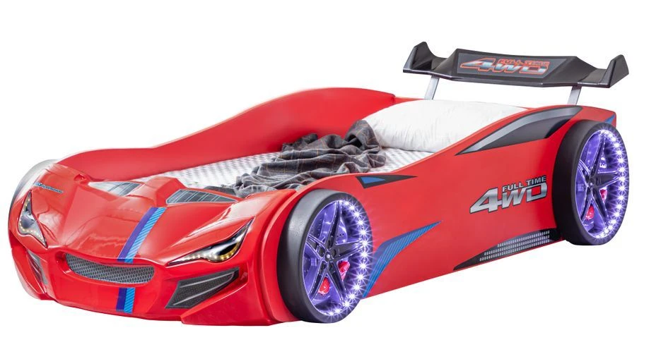 Lit Voiture De Course Avec Bruitages Et Leds Mustang Rouge