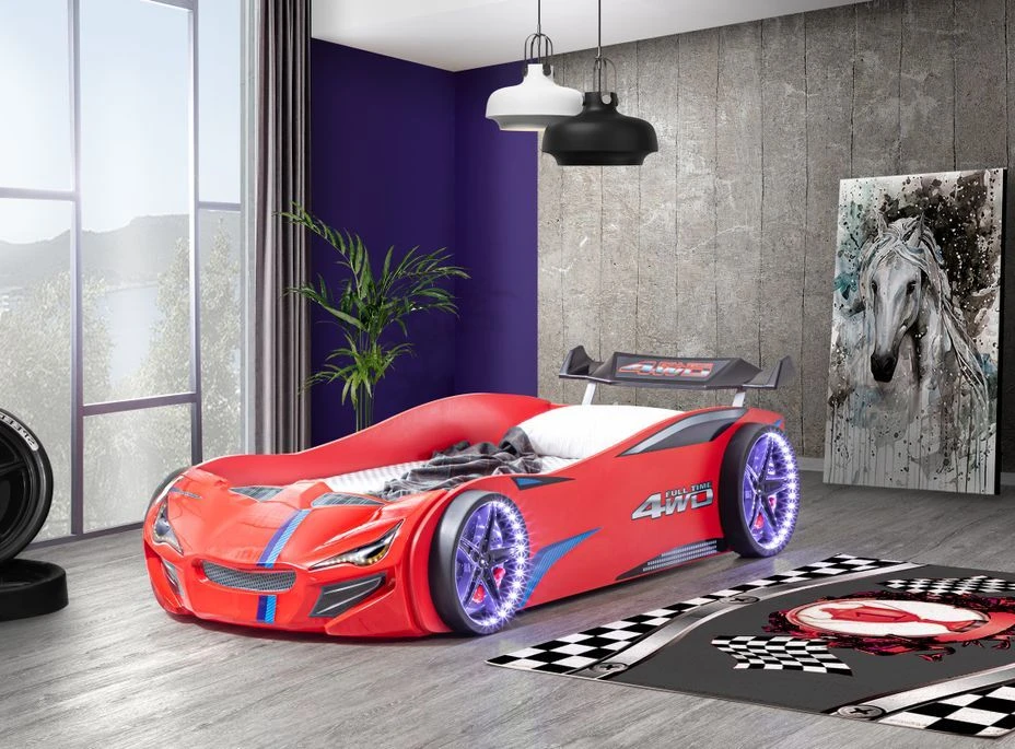 Lit Voiture De Course Avec Bruitages Et Leds Mustang Rouge – Image 2