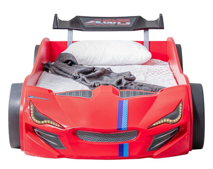 Lit Voiture De Course Avec Bruitages Et Leds Mustang Rouge – Image 3