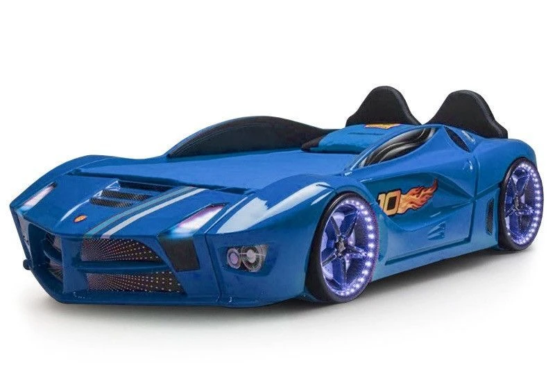 Lit Voiture De Course Bleu Speedo 90x190 Cm