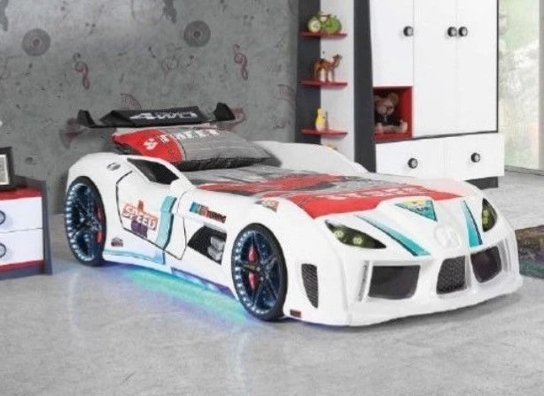 Lit Voiture De Course Road Blanc à Led 90x190 Cm